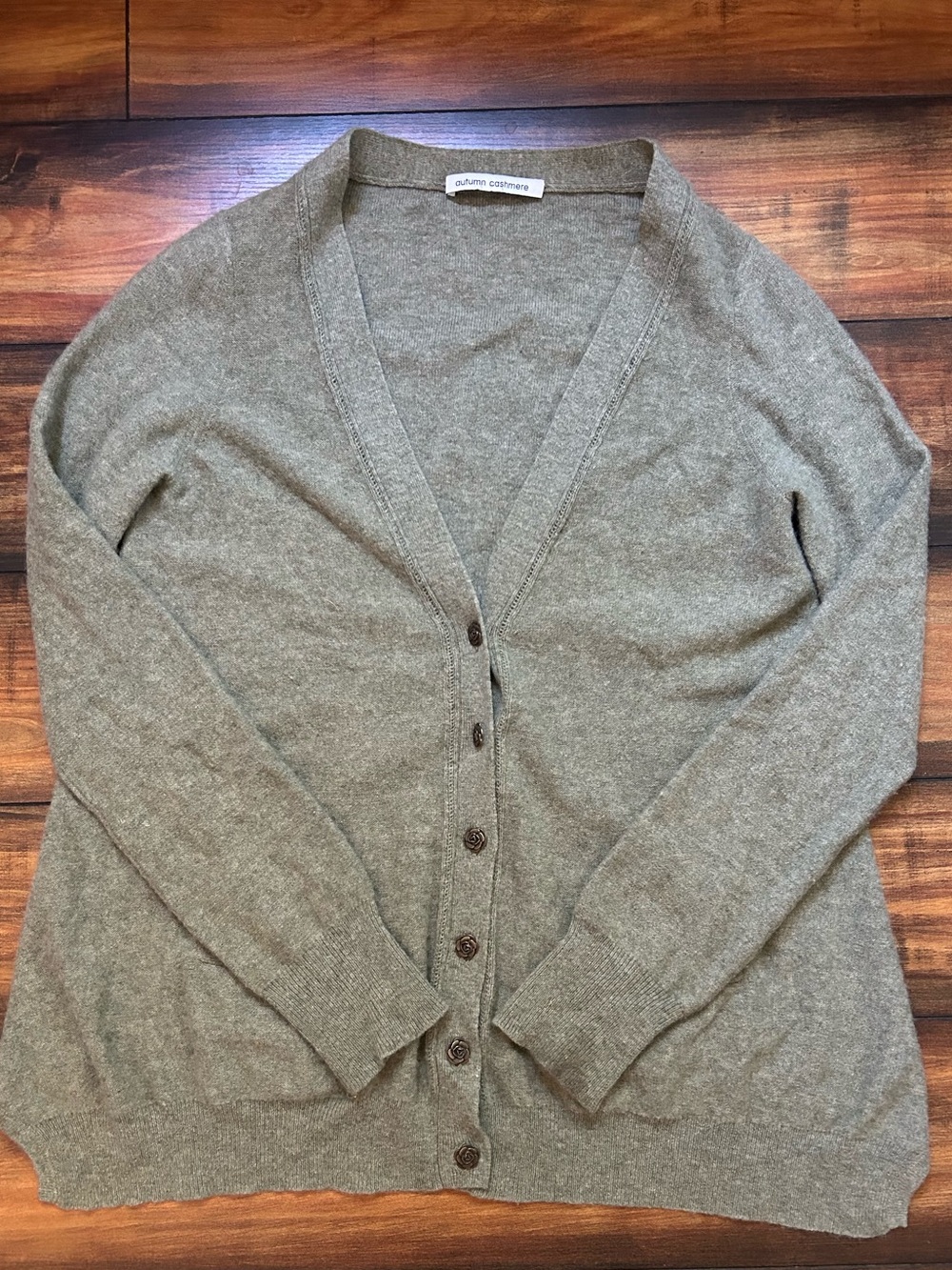 Autumn Cashmere Women's V-Neck Button Cardigan - Olive Sz Small
